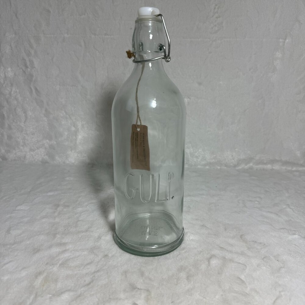 Rae Dunn Glass Bail & Trigger Bottle Collection Raised “GULP” On Bottle HTF NWT